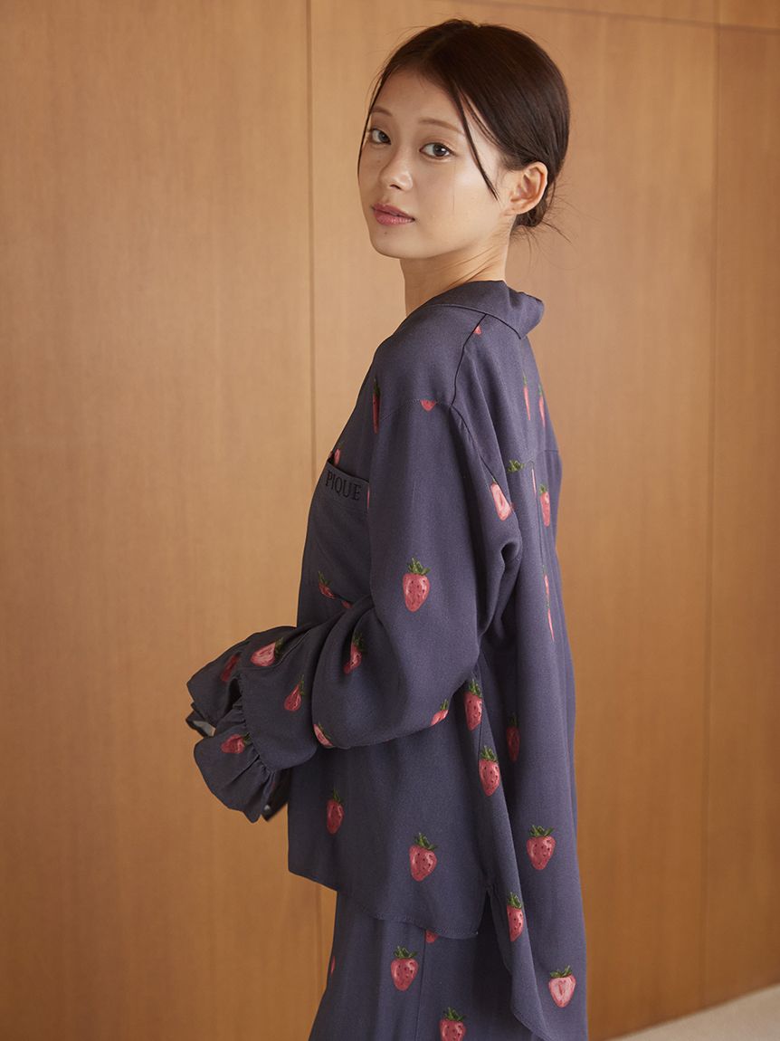 ストロベリー柄ツイルシャツ(シャツ)｜ルームウェア・パジャマ通販の