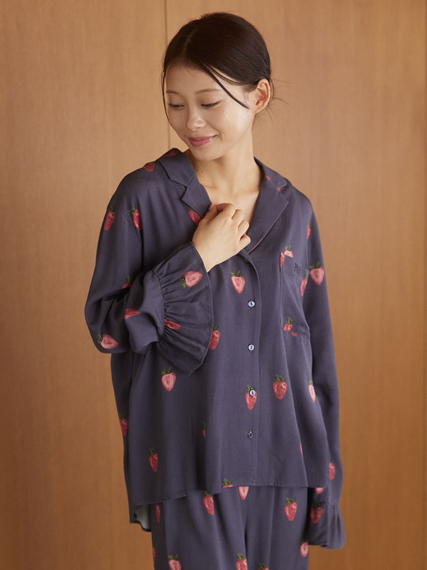 ストロベリー柄ツイルシャツ(シャツ)｜ルームウェア・パジャマ通販の