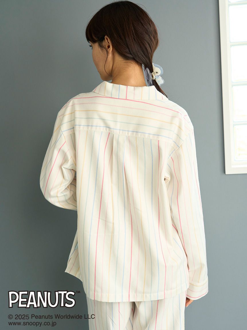 PEANUTS】オリジナルアート レインボーストライプネルシャツ(シャツ