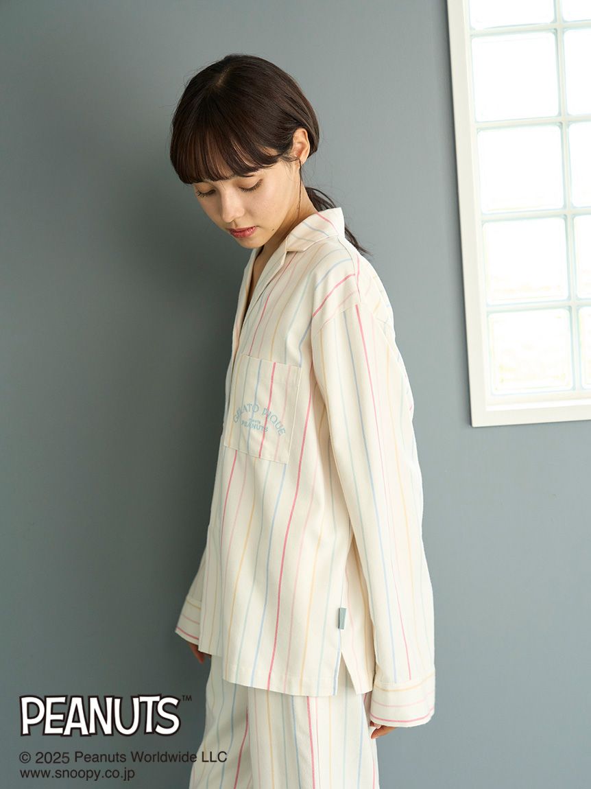 PEANUTS】オリジナルアート レインボーストライプネルシャツ(シャツ