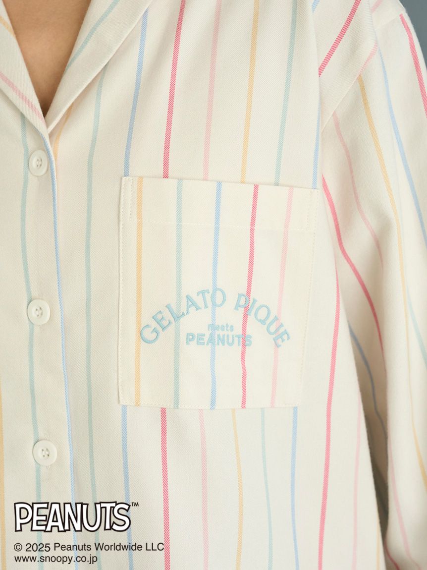 PEANUTS】オリジナルアート レインボーストライプネルシャツ(シャツ