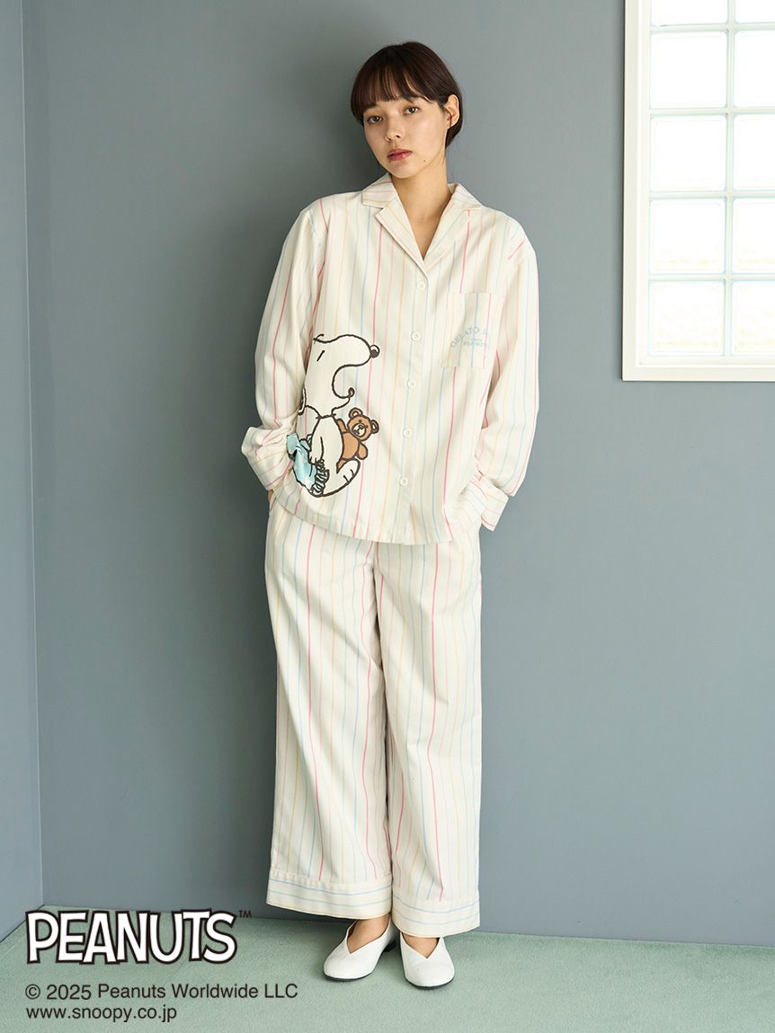 PEANUTS】オリジナルアート レインボーストライプネルシャツ(シャツ