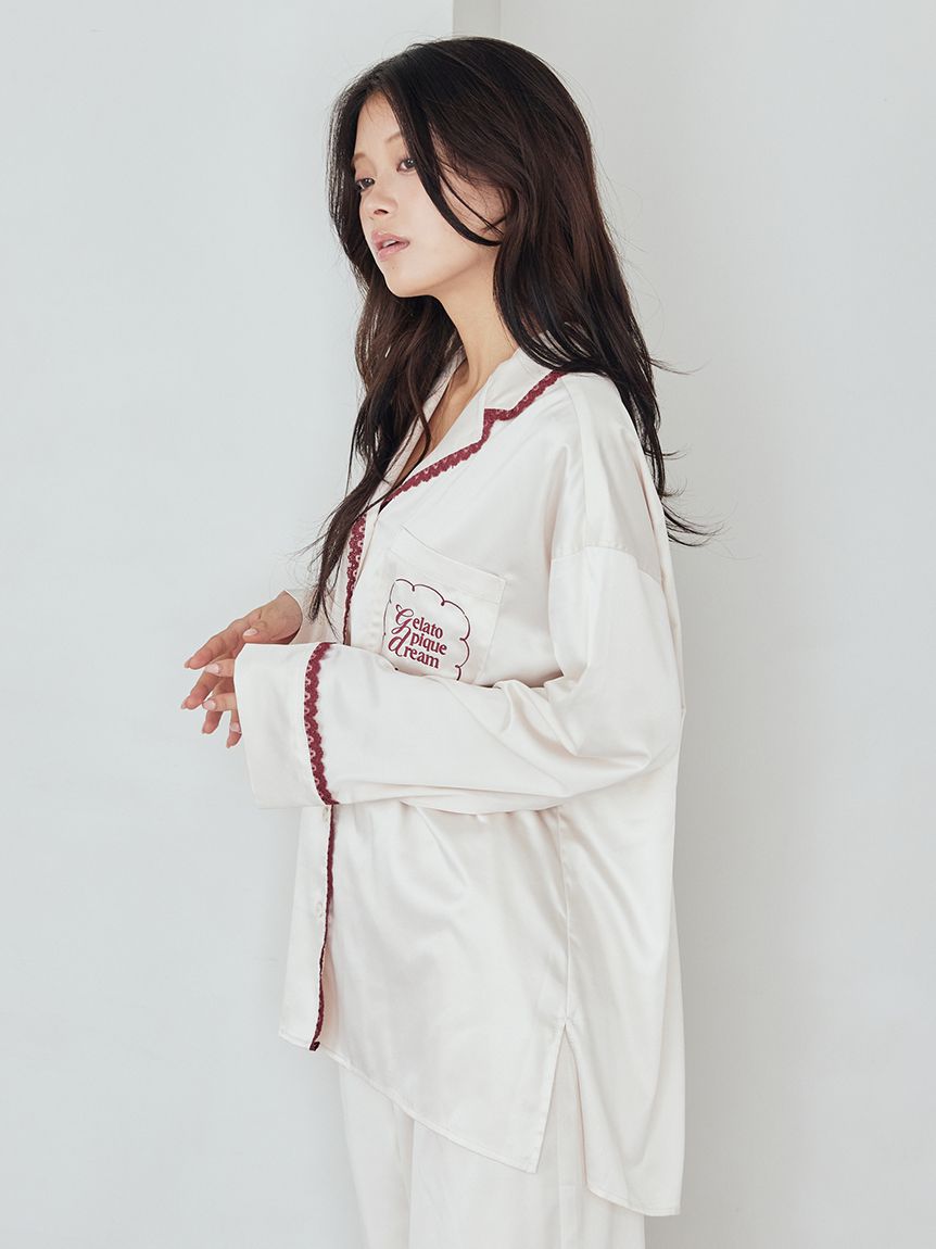 レースサテンシャツ(シャツ)｜ルームウェア・パジャマ通販の