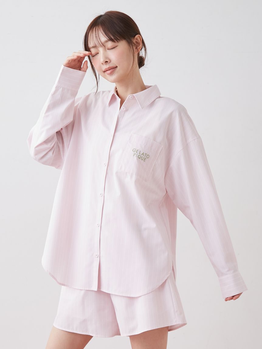 【新品未使用】gelato pique ラベンダー ストライプ ルームウェア上下 UVカット】ストライプシャツ(シャツ)｜ルームウェア・パジャマ通販の