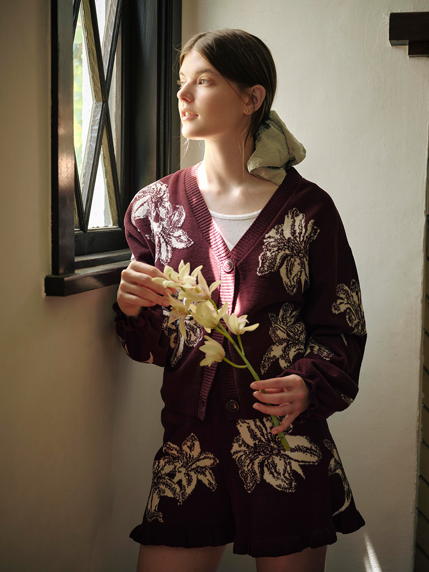 MUCHA】リリー柄フロッキーシュシュ(ヘアアクセサリー)｜ルームウェア