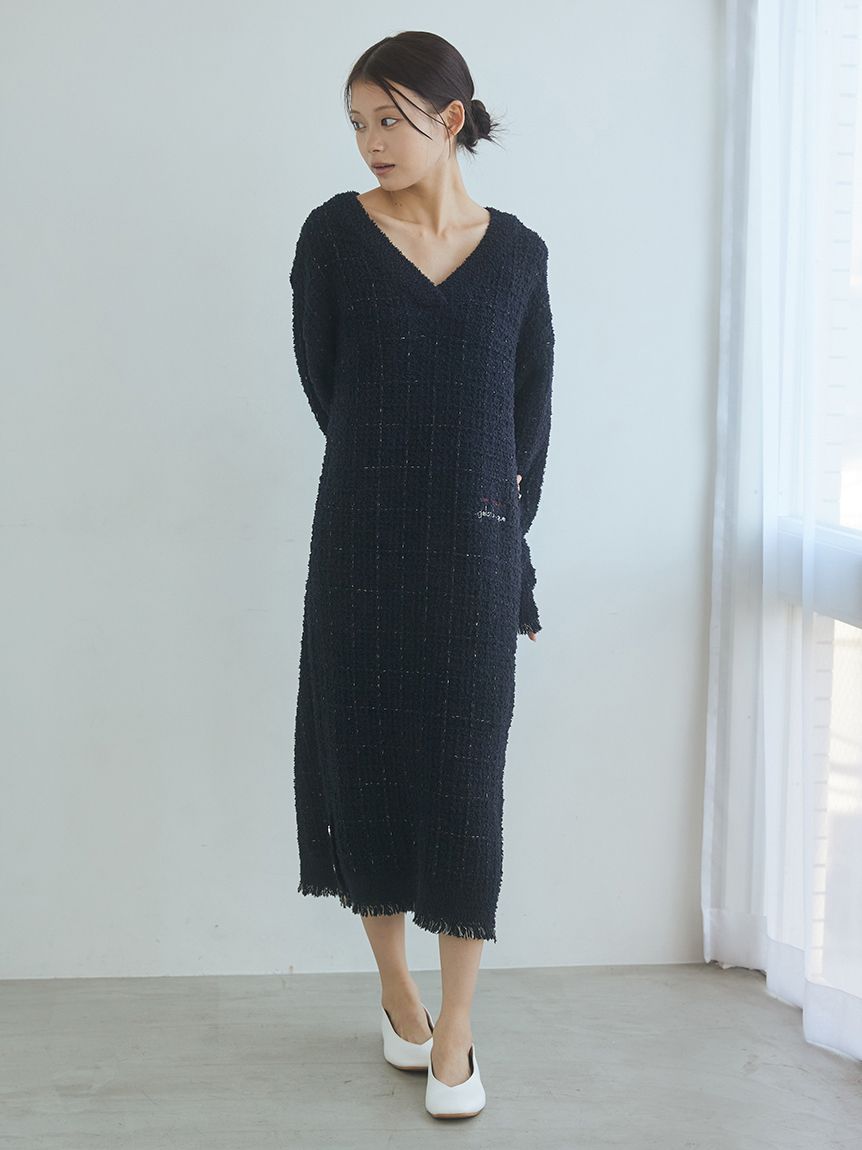 JOEL ROBUCHON】ツイードモコVネックワンピース(ワンピース)｜ルーム