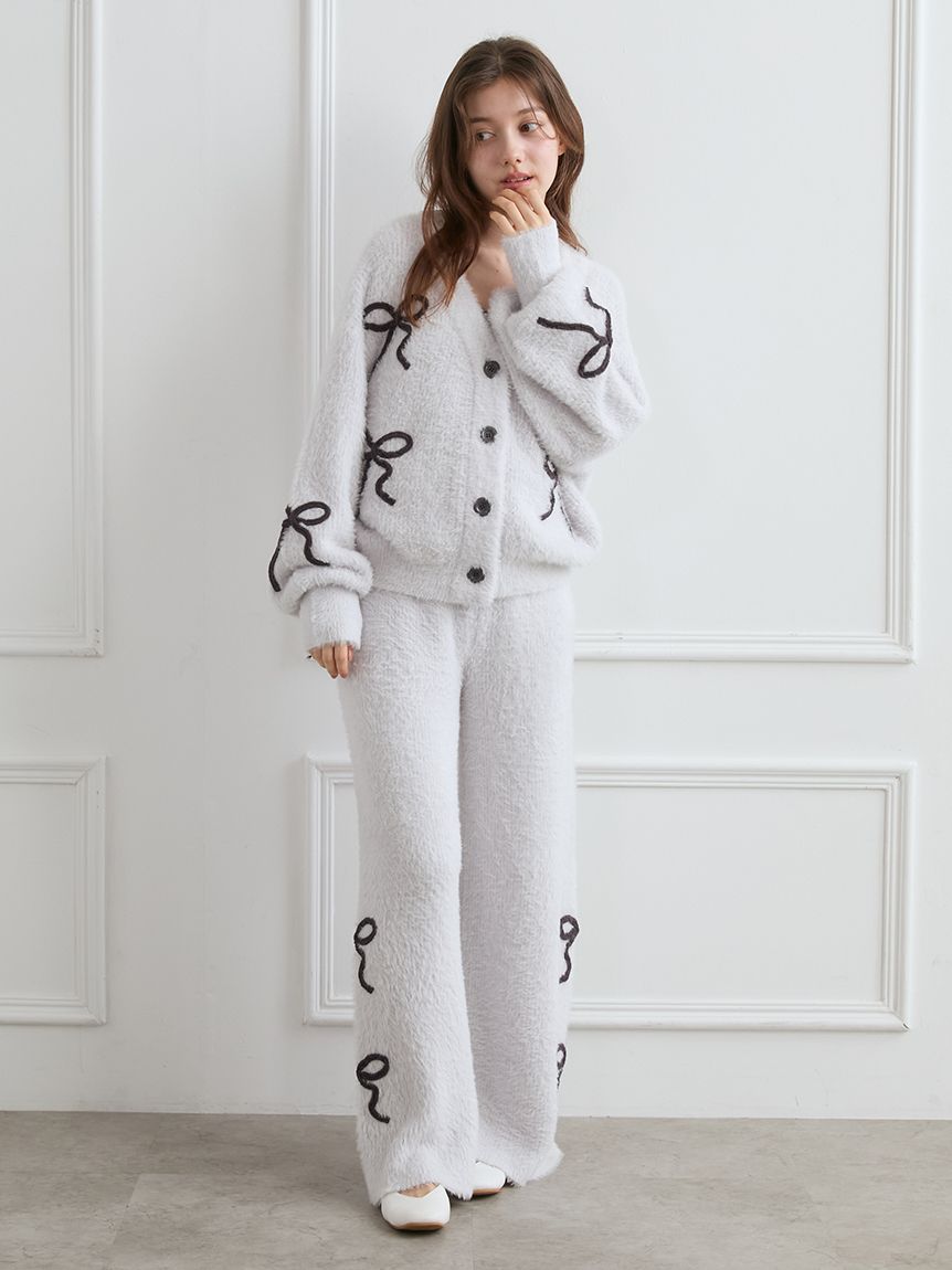 上下セット GELATO PIQUE ホワイト リボン ルームウェア ジェラートピケ gelato pique 【HALLOWEEN】リボンフェザーロング