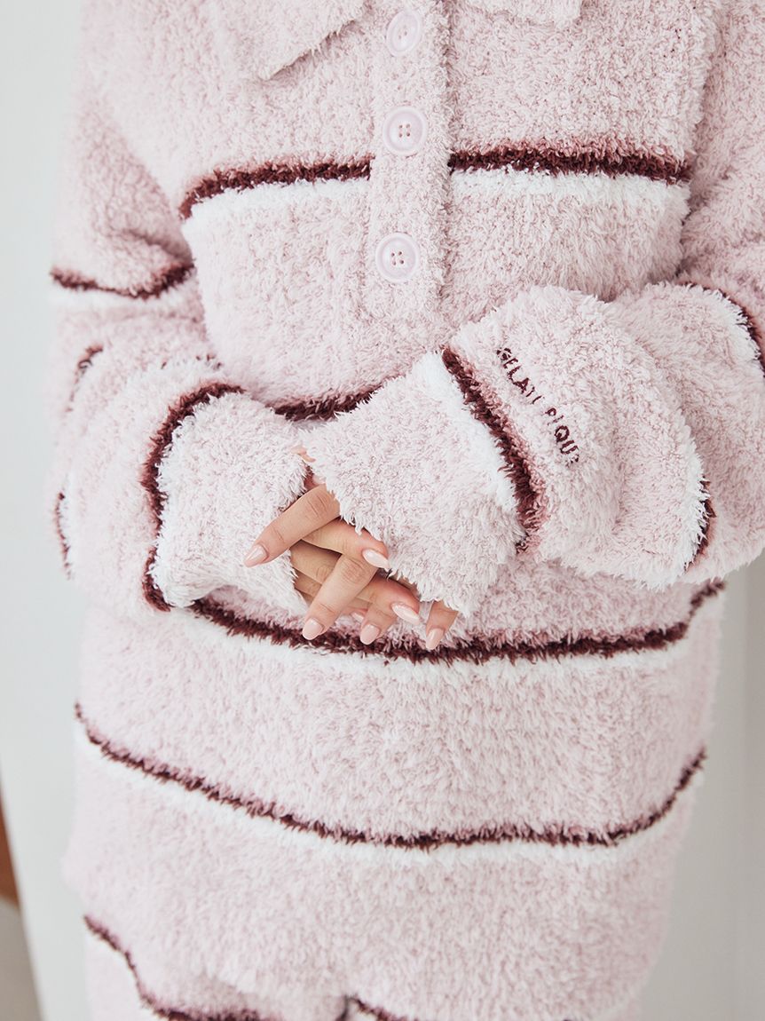 ☆gelato pique☆新品ボーダーもこもこパーカー＆ショートパンツset ホワイト冬 ラッピング済みジェラート2ボーダーパーカ＆ショートパンツセット