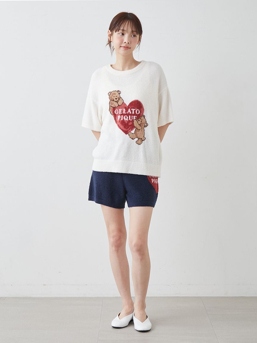 ジェラピケ　ホットスムーズィーハートJQDショートパンツ(NVY-F) 接触冷感】スムーズィー HEART ジャガードショートパンツ(ショート