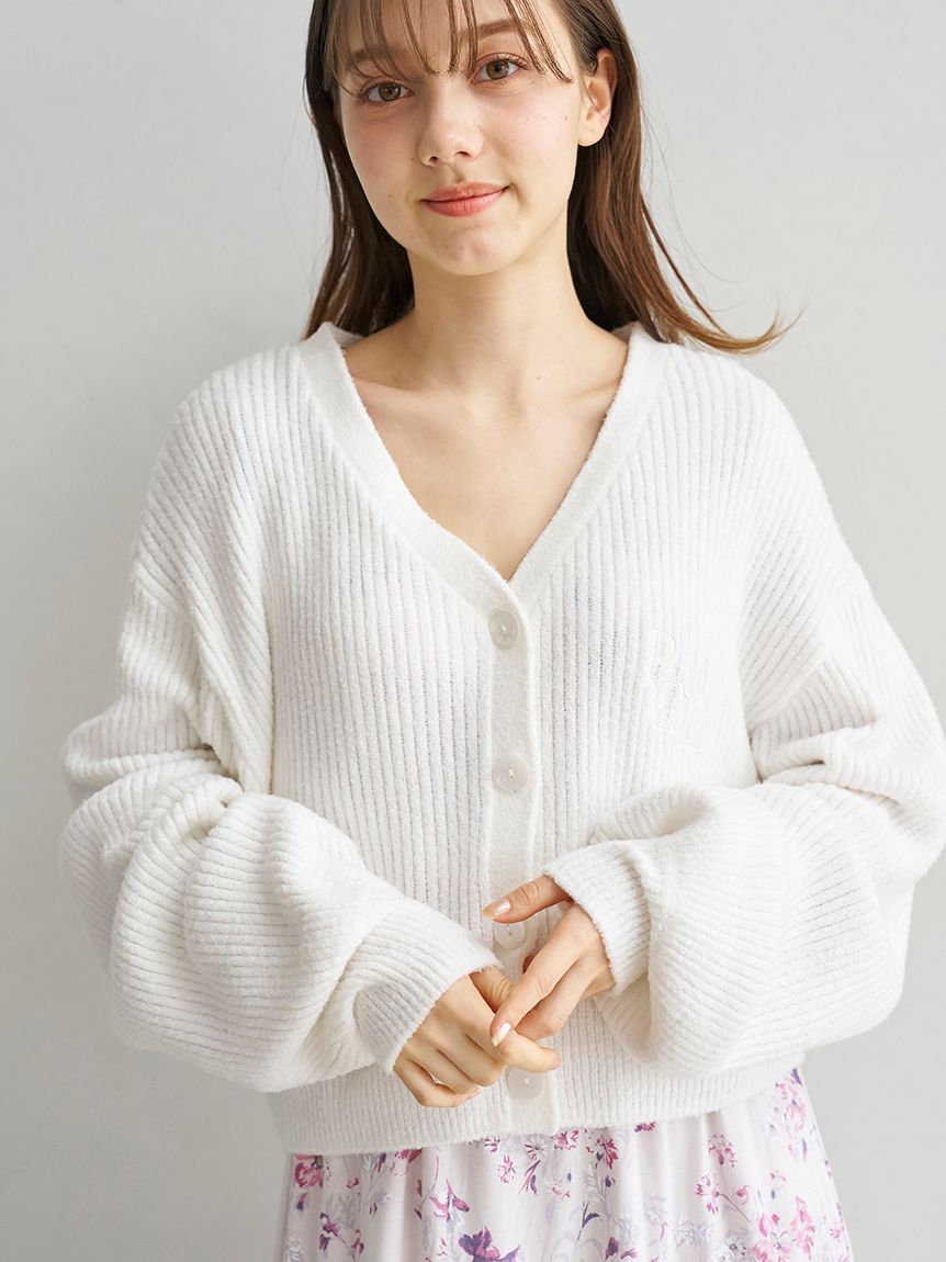 ジェラートピケ　タグ付きリブ編みカーディガンショートパンツセットアップ USAGI ONLINE限定】チェリー柄ジャガードカーディガン&ショート
