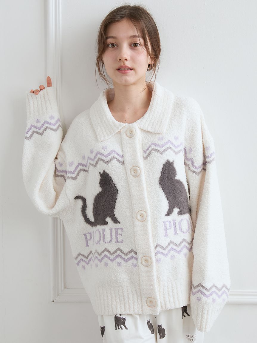 CATジャガード衿付きカーディガン(カーディガン・ガウン CATジャガード衿付きカーディガン(カーディガン・ガウン