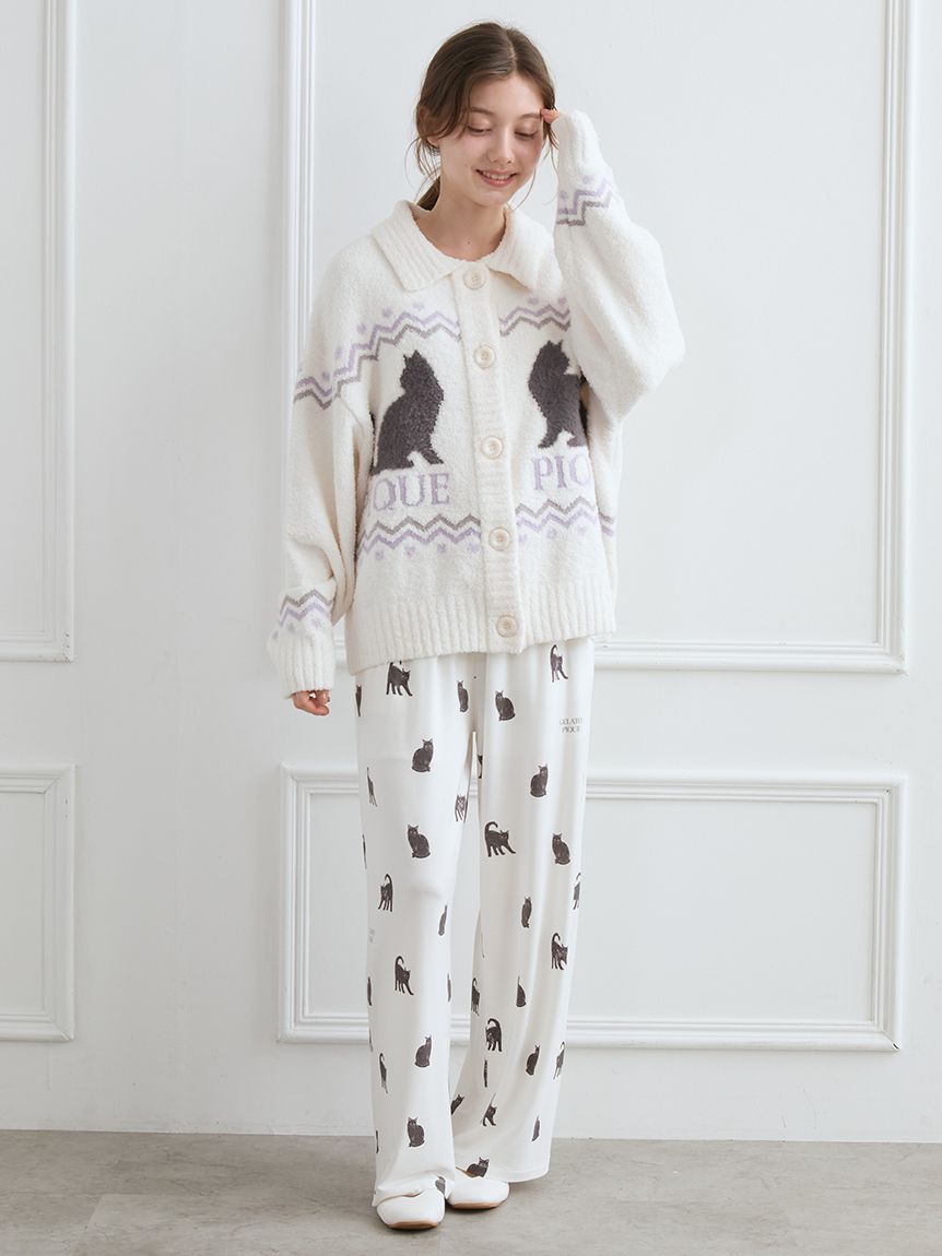 HALLOWEEN】CATジャガード衿付きカーディガン(カーディガン