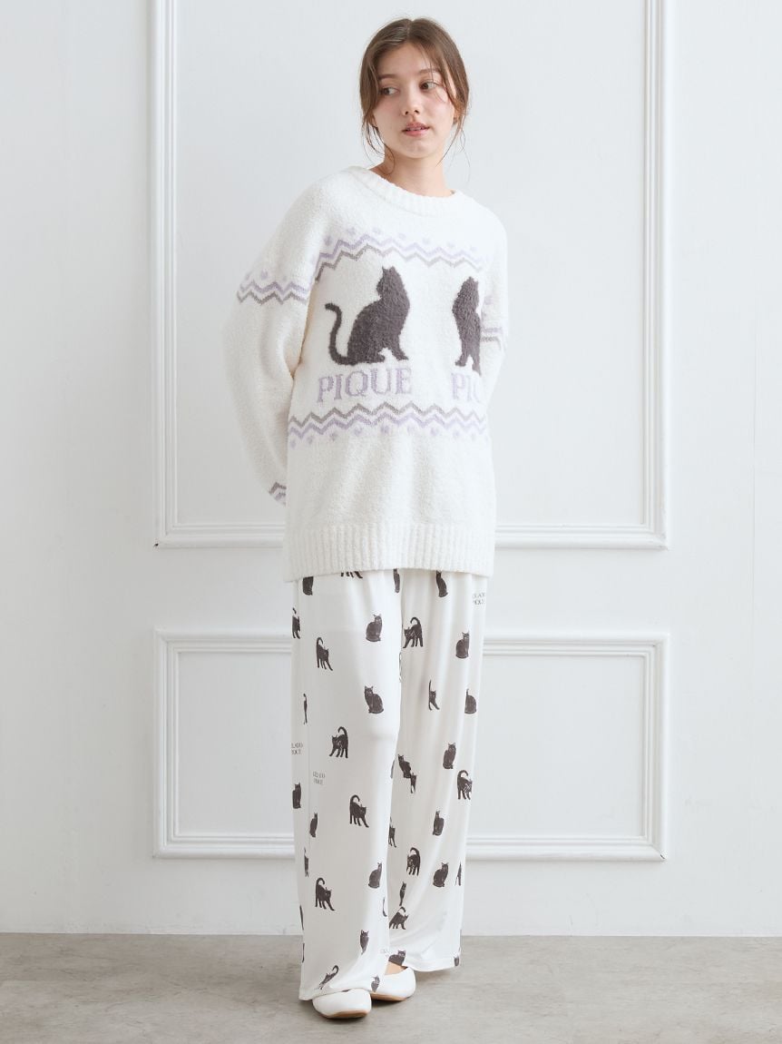 gelatopique ジェラピケ CAT ジャガードプルオーバー ブルー HOMME】sleeping cat ジャガードプルオーバー(ニットプル