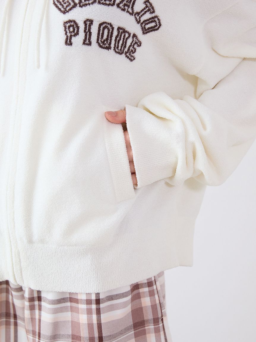 サマンサタバサ アンダー25 マカロン柄 フルジップパーカー　白 トラッドアイスクリームジャガードパーカー(パーカ)｜ルームウェア