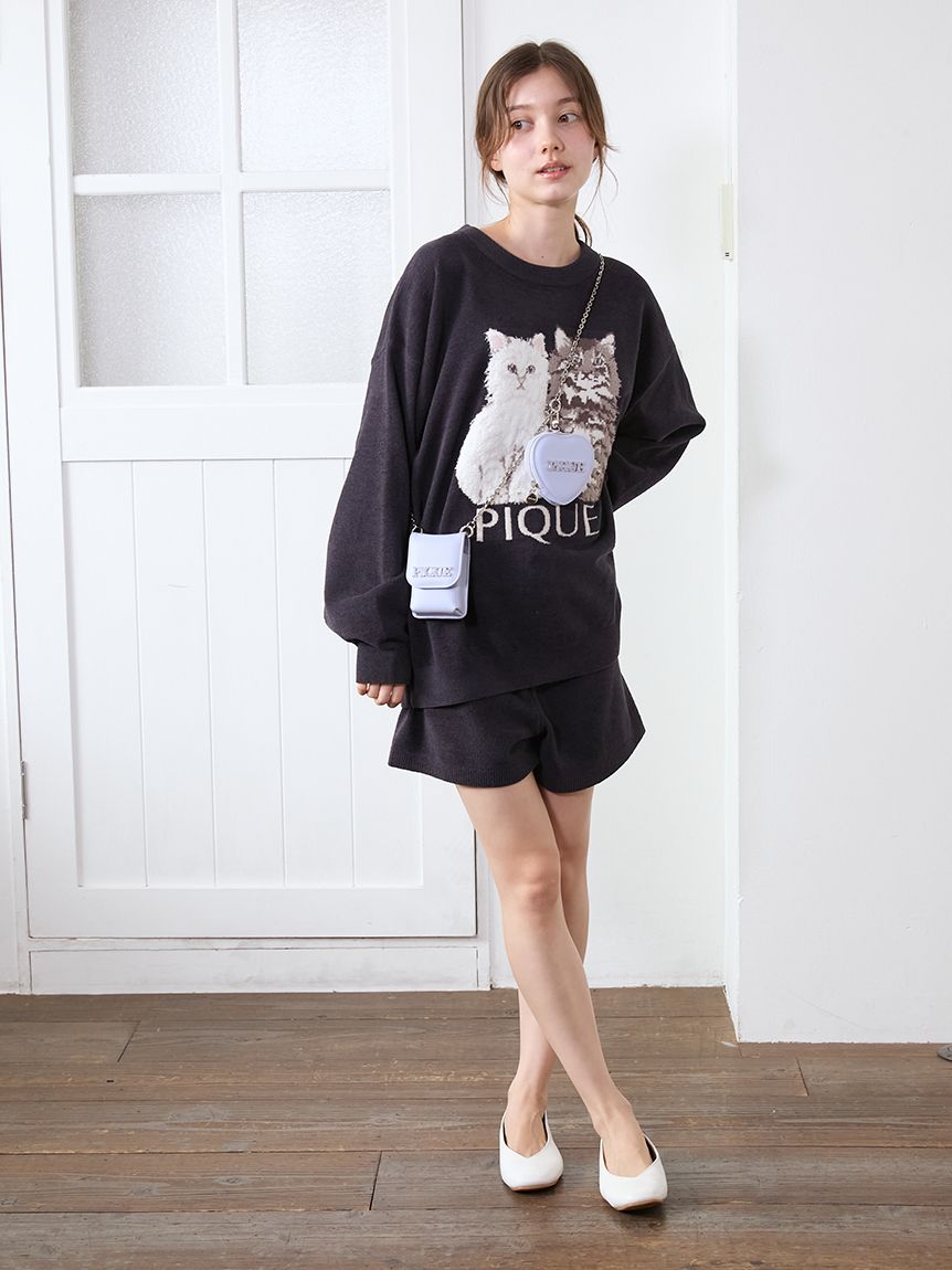 ジェラートピケ CAT ジャガードプルオーバー ショートパンツ 2点 ブルー ラッピング済み】ツインズキャットジャガードプルオーバー