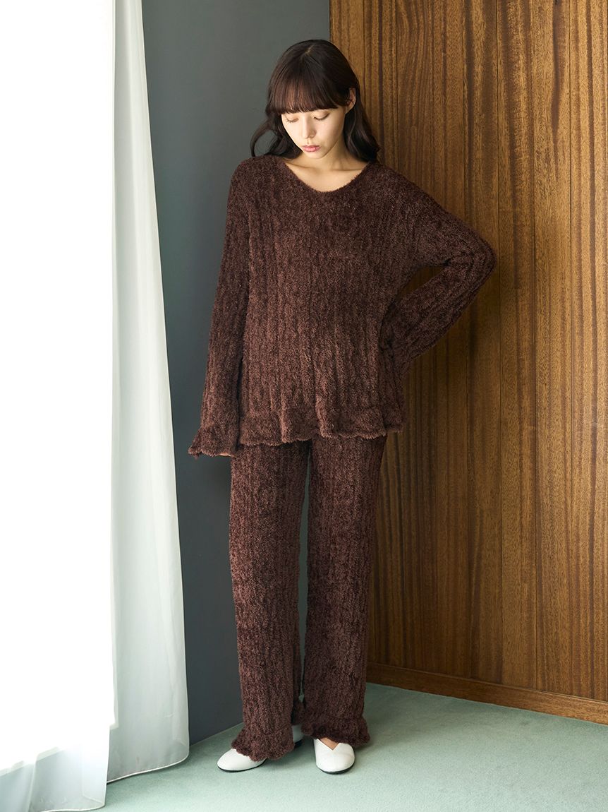 フェザー柄編みプルオーバー(ニットプルオーバー)｜ルームウェア