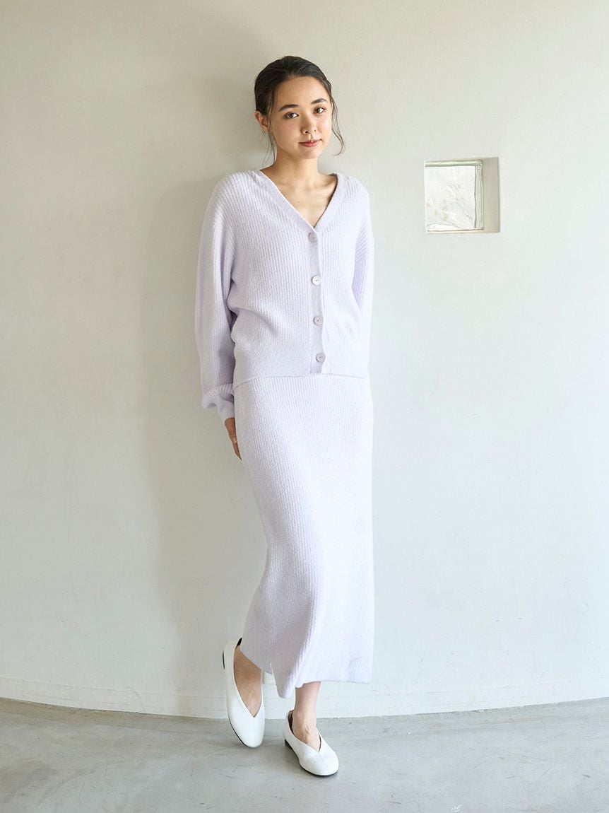 ホットスムーズィーリブカーディガン・ロングパンツ　グレー　上下セット ホットスムーズィーリブカーディガン・ロングパンツ グレー 上下セット