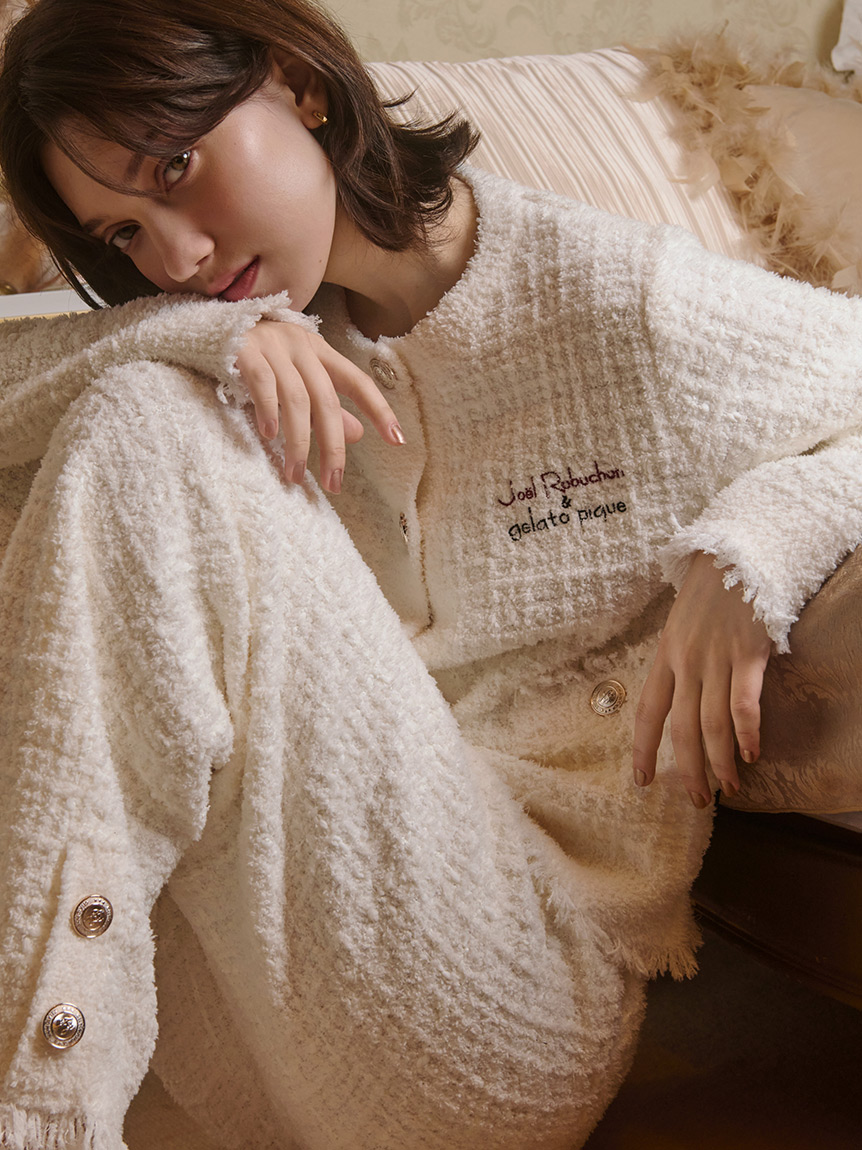 JOEL ROBUCHON】ツイードモコクルーネックカーディガン(カーディガン