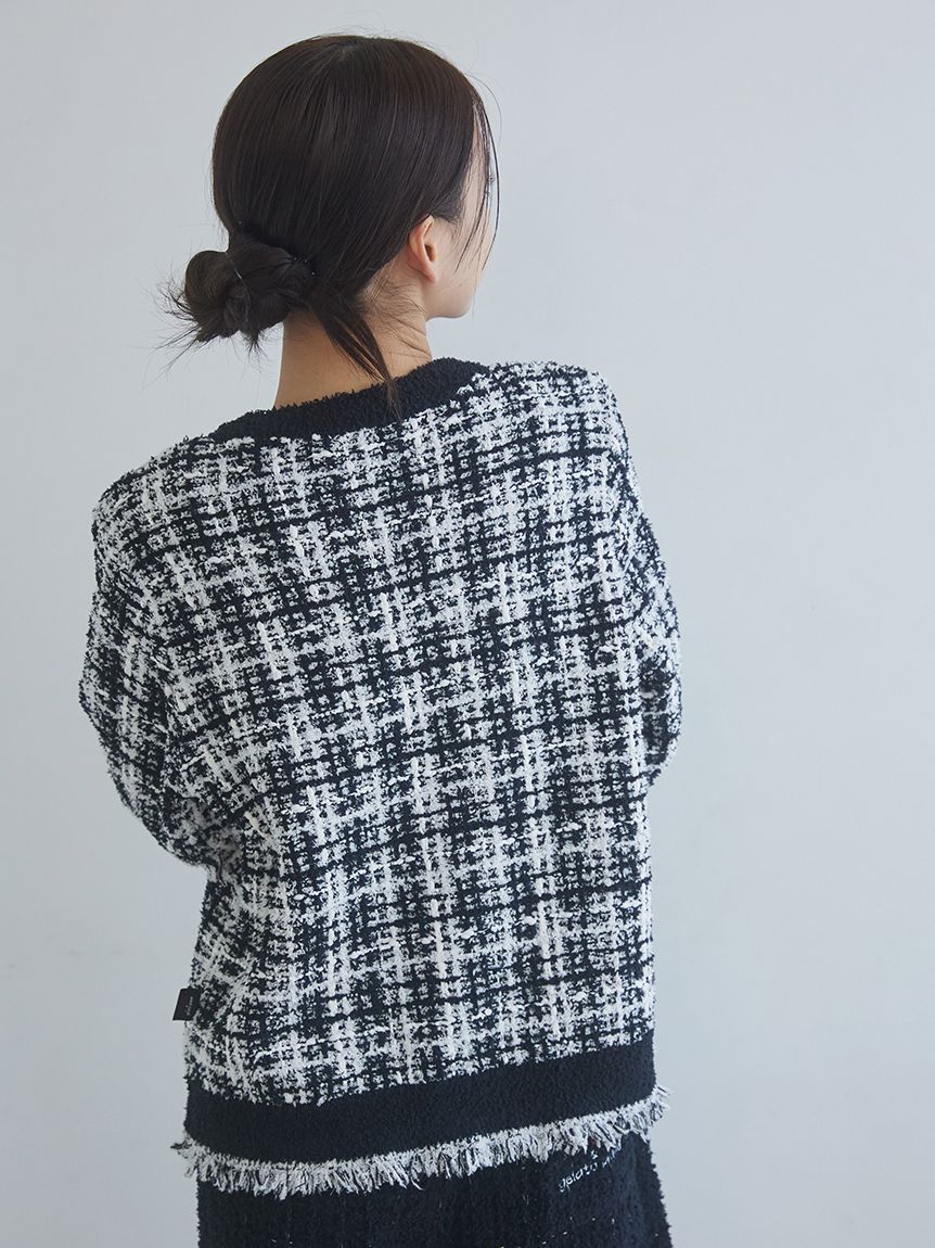 JOEL ROBUCHON】ツイードモコクルーネックカーディガン(カーディガン