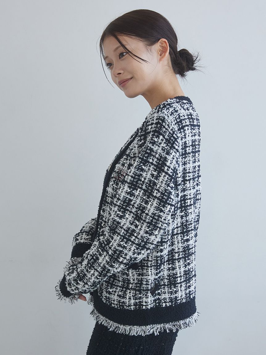 JOEL ROBUCHON】ツイードモコクルーネックカーディガン(カーディガン