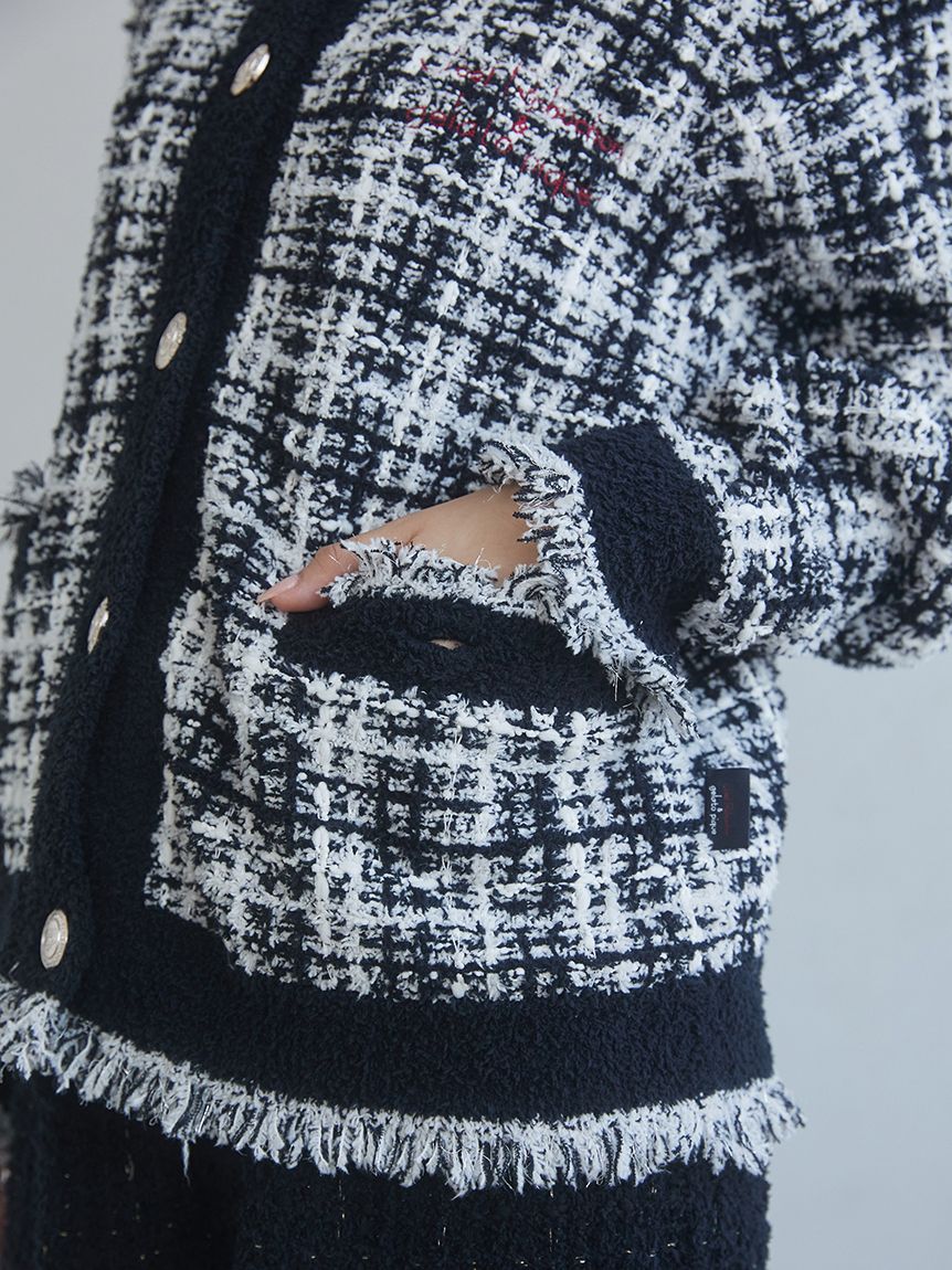 JOEL ROBUCHON】ツイードモコクルーネックカーディガン(カーディガン