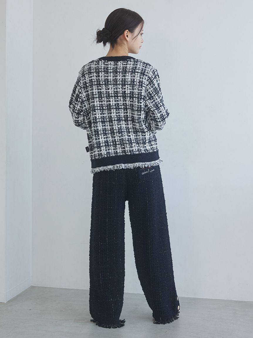 JOEL ROBUCHON】ツイードモコクルーネックカーディガン(カーディガン