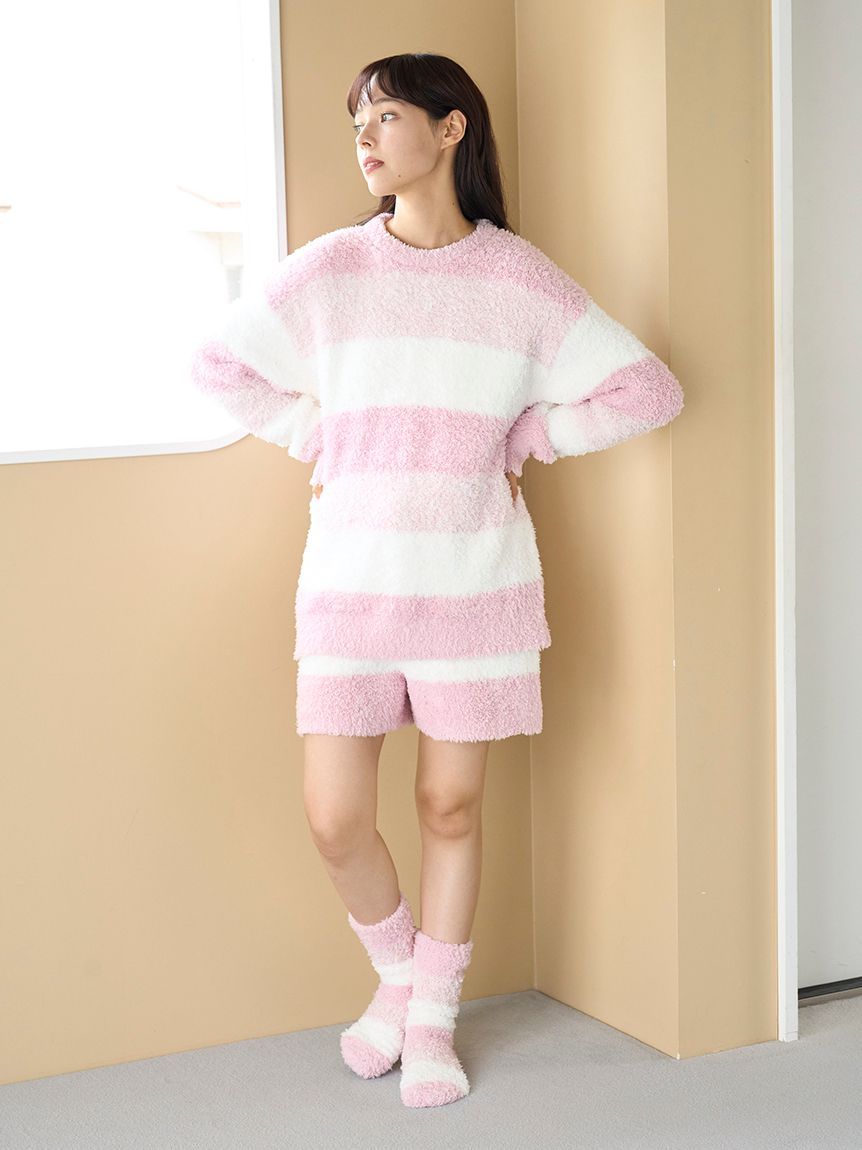 【新品】ジェラピケ　ボーダーパーカ&ショートパンツセット【ピンク】 ONLINE限定】ジェラート3ボーダーパーカ＆ショートパンツセット