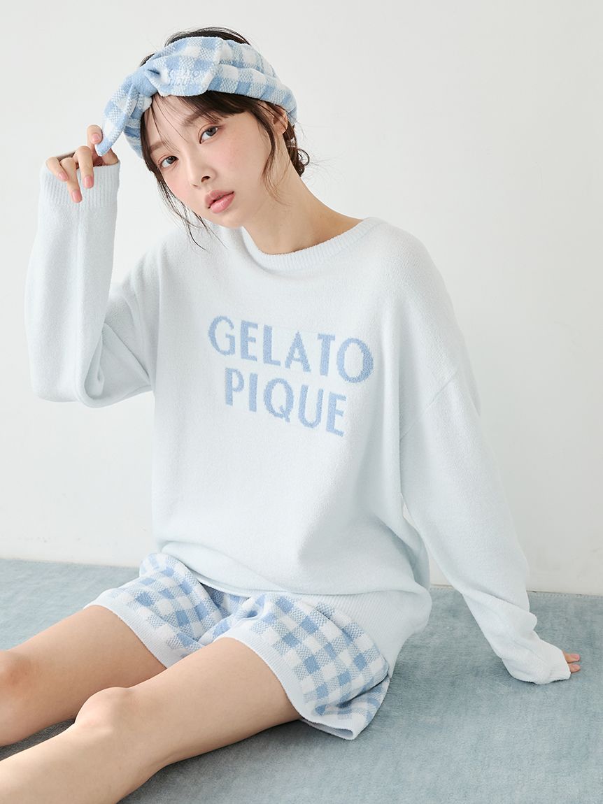WhiteDay】ロゴプルオーバー&チェックショートパンツセット(ニットプル