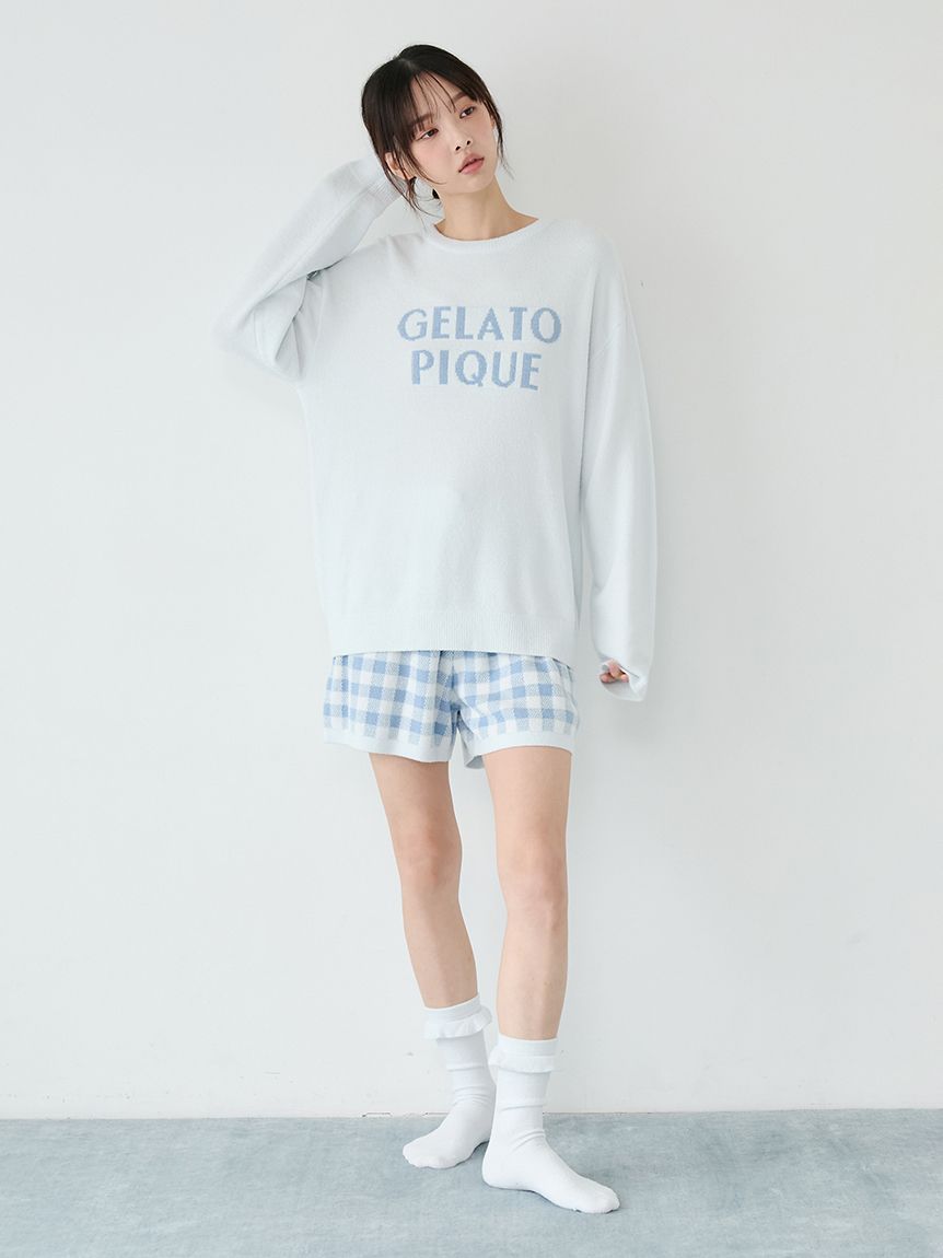 WhiteDay】ロゴプルオーバー&チェックショートパンツセット(ニットプル