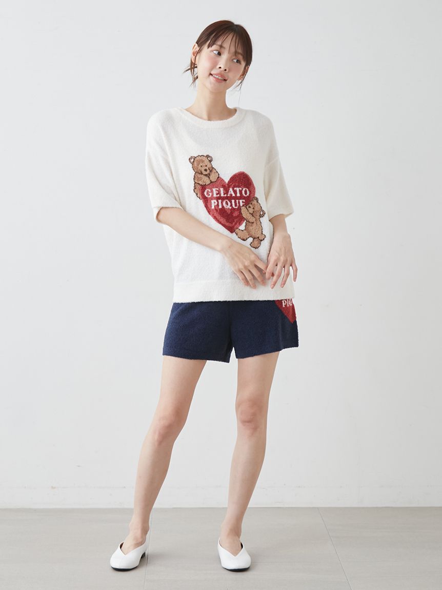 接触冷感】スムーズィーBEAR HEART ジャガードプルオーバー(ニットプル