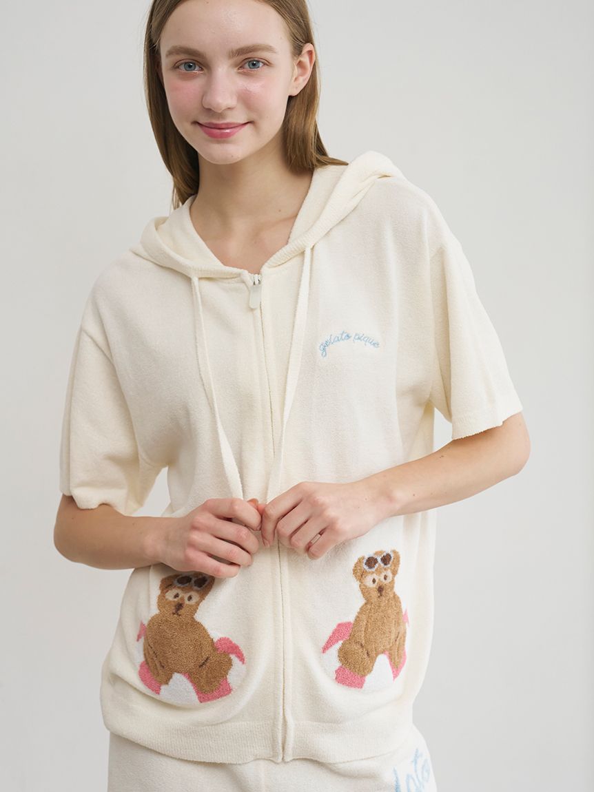 gelato pique ダブルジップのスポーティベア刺繍入りパーカー gelato pique（ジェラートピケ）の「スポーティーベア裏毛パーカ