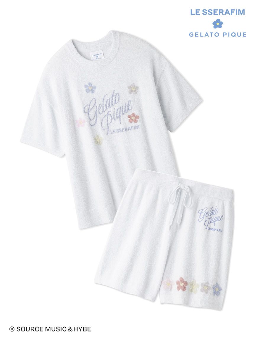 LE SSERAFIM】フラワージャガードプルオーバー&ショートパンツセット
